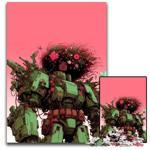 Afro Mecha Warrior Puzzle für Erwachsene 1000 Teile Holzpuzzle anspruchsvolles Denkspiel für Teenager unterhaltsames interaktives Spiel für die ganze Familie 1000 Teile (75 x 50 cm) von ZZQWIPEIS
