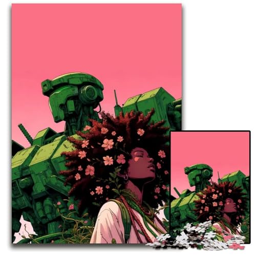 Afro Mecha Warrior Puzzle für Erwachsene 1000 Teile Holzpuzzle anspruchsvolles Denkspiel für Teenager unterhaltsames interaktives Spiel für die ganze Familie 1000 Teile (75 x 50 cm) von ZZQWIPEIS