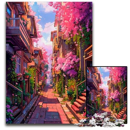 Afternoon on Pink Street 1000-teiliges Puzzle für Erwachsene anspruchsvolles DIY-Denkspiel perfektes Familienspiel oder dekoratives Geschenk 1000 Teile (38 x 26 cm) von ZZQWIPEIS