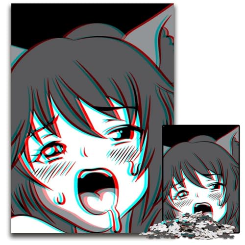 Ahegao Face Anime Girl 1000-teiliges Puzzle für Erwachsene anspruchsvolle Puzzles anspruchsvolles Denkspiel entspannendes Spielzeug für Teenager 1000 Teile (38 x 26 cm) von ZZQWIPEIS