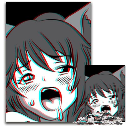 Ahegao Face Anime Girl Puzzle für Erwachsene 1000 Teile Puzzles für Erwachsene Denksportaufgabe und Heimdekoration 1000 Teile (75 x 50 cm) von ZZQWIPEIS