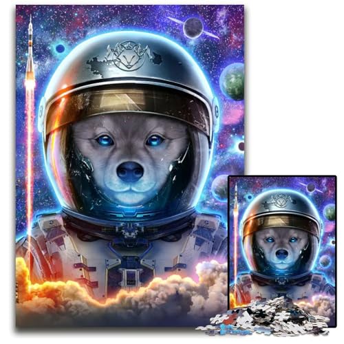 Akita-Hund Astronaut Weltraum 1000-teiliges Puzzle für Erwachsene Holzpuzzle für Erwachsene Teenager Paare und Freunde zum Geburtstag Weihnachten 1000 Teile (75 x 50 cm) von ZZQWIPEIS