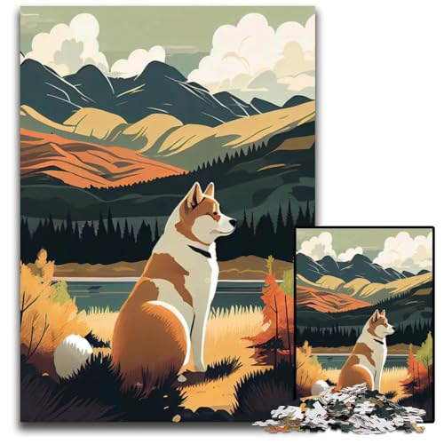 Akita Inu in der Natur 1000-teiliges Puzzle Holzpuzzle anspruchsvolles Denkspiel für Teenager Spaß am Familienspielabend 1000 Teile (75 x 50 cm) von ZZQWIPEIS