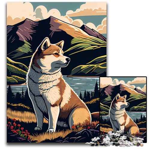 Akita Inu in der Natur Puzzle 1000 Teile für Erwachsene Papierpuzzle DIY-Dekoration Gehirn-Herausforderung für Erwachsene Familienurlaubsgeschenk 1000 Teile (38 x 26 cm) von ZZQWIPEIS