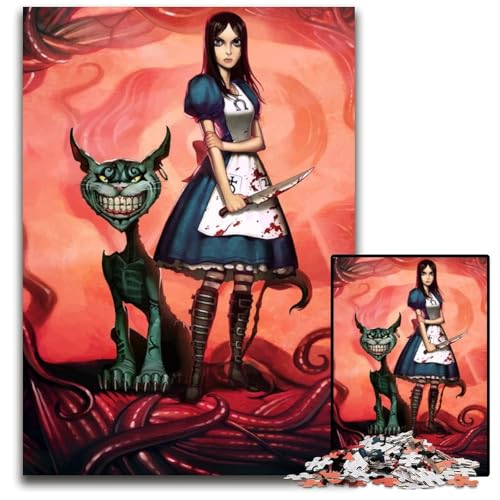 Alice Madness Returns 1000-teiliges Puzzle Holzpuzzle anspruchsvolles Denkspiel für Teenager Spaß für den Familienspielabend 1000 Teile (75 x 50 cm) von ZZQWIPEIS