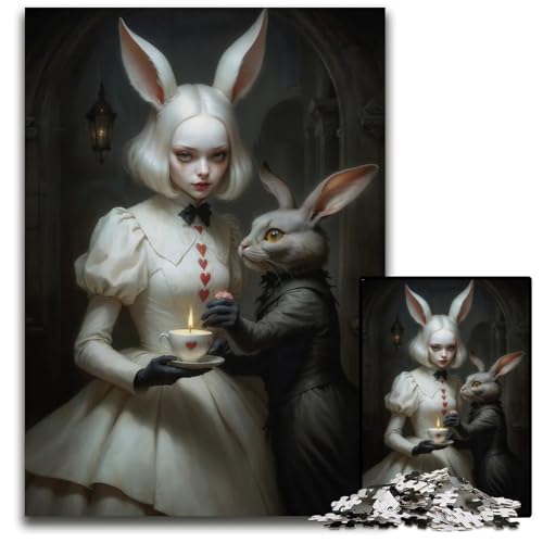 Alice und das weiße Kaninchen Puzzle für Erwachsene 1000 Teile anspruchsvolle Puzzles Spaß für den Familienspielabend DIY-Dekorationskunstwerk 1000 Teile (75 x 50 cm) von ZZQWIPEIS