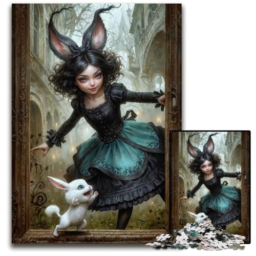 Alice und der weiße Hase Puzzle für Erwachsene 1000 Teile Puzzle für Erwachsene Denksportaufgabe und Heimdekoration 1000 Teile (75 x 50 cm) von ZZQWIPEIS