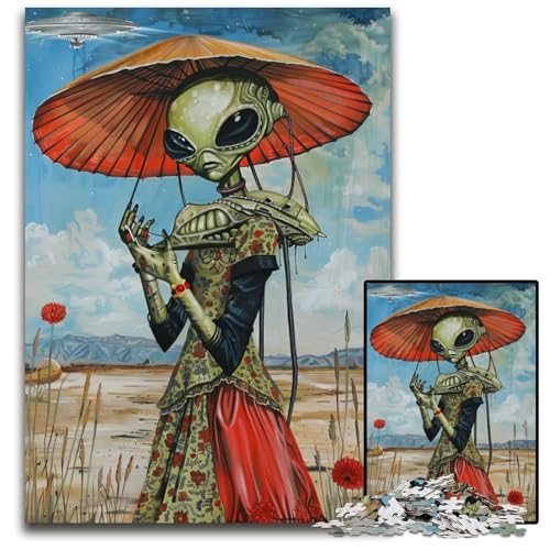 Alien Art XXI Puzzle 1000 Teile für Erwachsene Holzpuzzle für Erwachsene Entspannung und Herausforderung farbenfrohe Heimdekoration Kunst Freunde 1000 Teile (75 x 50 cm) von ZZQWIPEIS