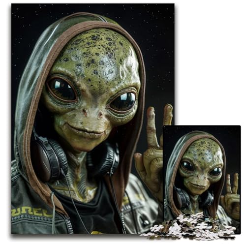 Alien Hip Hop 1000-teiliges Puzzle-Geschenk Holzpuzzle perfekt für Familienfeiern Geburtstage Feiertage 1000 Teile (75 x 50 cm) von ZZQWIPEIS