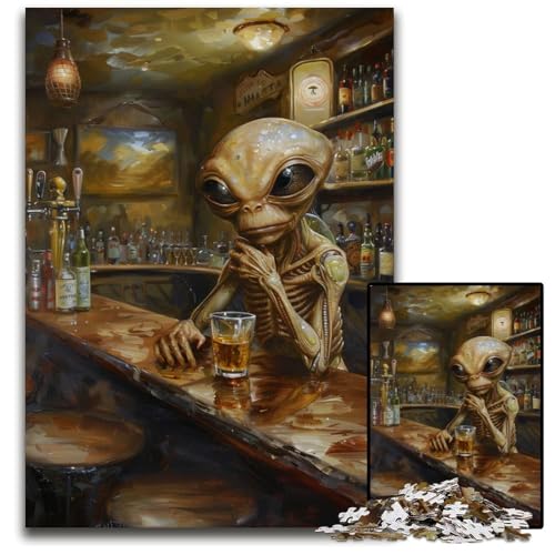 Alien Irish Pub Puzzles für Erwachsene 1000 Puzzles für Erwachsene für Teenager und Familien perfekte DIY-Dekoration und Denksportaufgabe 1000 Teile (75 x 50 cm) von ZZQWIPEIS