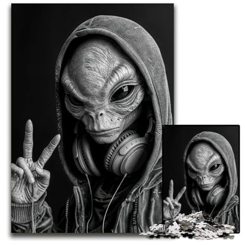 Alien Peace 1000-teiliges Puzzle Geschenke Holzpuzzle anspruchsvolles Denkspiel für Teenager Spaß am Familienspielabend 1000 Teile (75 x 50 cm) von ZZQWIPEIS