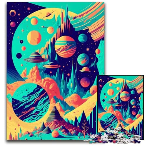 Alien Planet Puzzle 1000 Teile für Erwachsene Holzpuzzle für Erwachsene Entspannung und Herausforderung farbenfrohe Heimdekoration Kunst Freunde 1000 Teile (75 x 50 cm) von ZZQWIPEIS