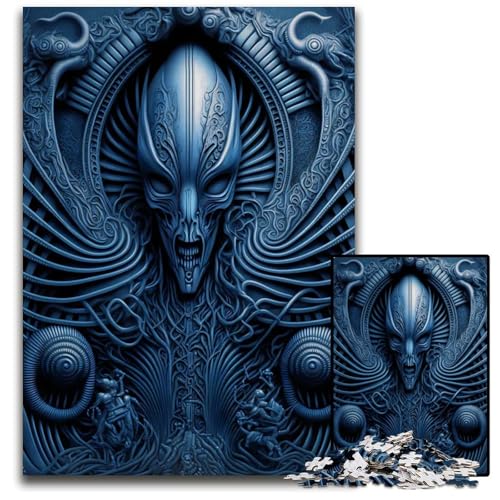 Alien Xenomorph Metallic 1000-teiliges Puzzle aus Holz anspruchsvolles Denkspiel für Teenager Spaß für den Familienspielabend 1000 Teile (75 x 50 cm) von ZZQWIPEIS