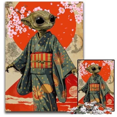 Alien im Kimono Ukiyoe-Puzzle für Erwachsene 1000 Teile Holzpuzzle anspruchsvolles Denkspiel für Teenager unterhaltsames interaktives Spiel für die ganze Familie 1000 Teile (75 x 50 cm) von ZZQWIPEIS