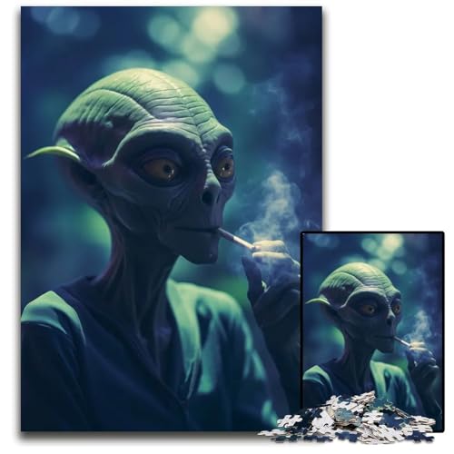 Alien raucht Zigarette 1000-teiliges Puzzle Geschenke Papierpuzzle perfekt für Familienfeiern Geburtstage Feiertage 1000 Teile (38 x 26 cm) von ZZQWIPEIS