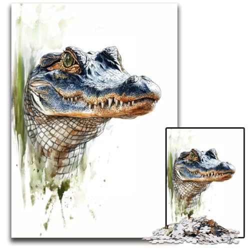 Alligator-Porträt-Puzzle für Erwachsene 1000 Teile schwierige Puzzles für Erwachsene Gehirn-Herausforderung Geschenk pädagogische Aktivität für Teenager 1000 Teile (75 x 50 cm) von ZZQWIPEIS