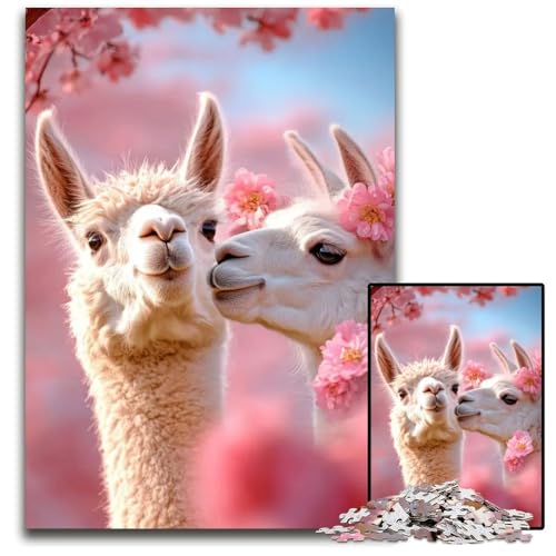 Alpaka-Liebe in Blüte Puzzle 1000 Teile anspruchsvolle Puzzles kreatives Familienspiel und Heimdekoration Teenager 1000 PCS (75 x 50 cm) von ZZQWIPEIS