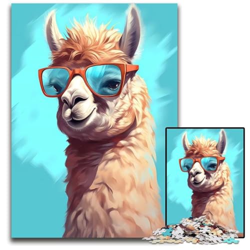 Alpaka-Sonnenbrillen-Puzzle für Erwachsene 1000 Teile Holzpuzzle anspruchsvolles Denkspiel für Teenager unterhaltsames interaktives Spiel für die ganze Familie 1000 Teile (75 x 50 cm) von ZZQWIPEIS