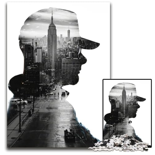American City BNW Portrait 1000-teiliges Puzzle Holzpuzzle anspruchsvolles Denkspiel für Teenager Spaß am Familienspielabend 1000 Teile (75 x 50 cm) von ZZQWIPEIS