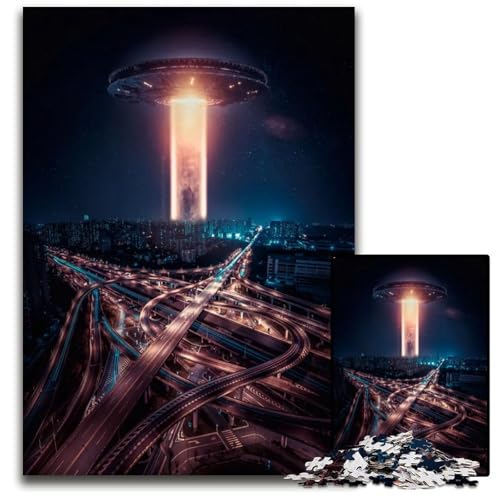 Angriff des Alien-Schiffs auf die Stadt 1000-teiliges Puzzle für Erwachsene anspruchsvolles DIY-Denkspiel perfektes Familienspiel oder dekoratives Geschenk 1000 Teile (38 x 26 cm) von ZZQWIPEIS