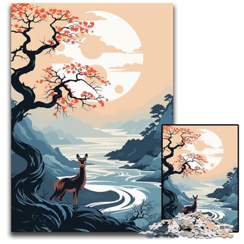 Animal Japan Vibes 1000-teiliges Puzzle Geschenke aus Holz anspruchsvolles Denkspiel für Teenager Spaß am Familienspielabend 1000 Teile (75 x 50 cm) von ZZQWIPEIS