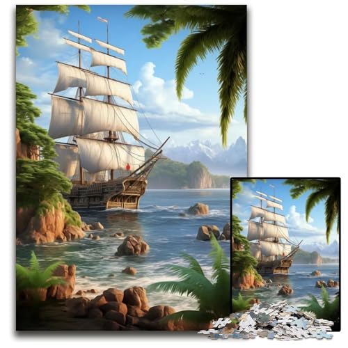 Antikes Schiff 1000-teiliges Puzzle Geschenke Holzpuzzle perfekt für Familienfeiern Geburtstage Feiertage 1000 Teile (75 x 50 cm) von ZZQWIPEIS
