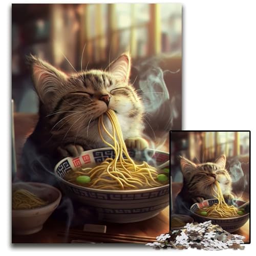 Bezaubernde Katzen-Ramen-Nudeln 1000-teiliges Puzzle für Erwachsene anspruchsvolles DIY-Denkspiel perfektes Familienspiel oder dekoratives Geschenk 1000 Teile (38 x 26 cm) von ZZQWIPEIS