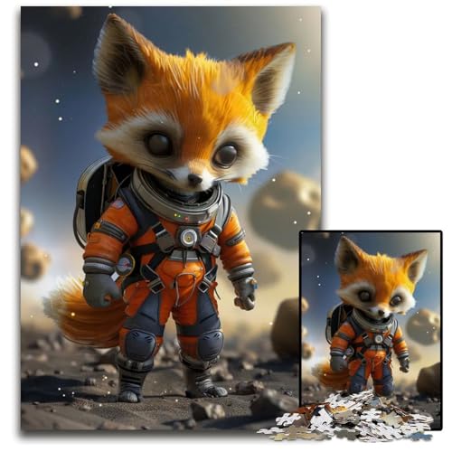 Bezaubernder Astronautenfuchs 1000-teiliges Puzzle für Erwachsene Holzpuzzle für Erwachsene Teenager Paare und Freunde zum Geburtstag Weihnachten 1000 Teile (75 x 50 cm) von ZZQWIPEIS