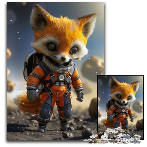 Bezauberndes Astronauten-Fuchs-Puzzle 1000 Teile für Erwachsene Papierpuzzle für Erwachsene zum Entspannen und Herausfordern farbenfrohe Heimdekoration Kunst Freunde 1000 Teile (38 x 26 cm) von ZZQWIPEIS