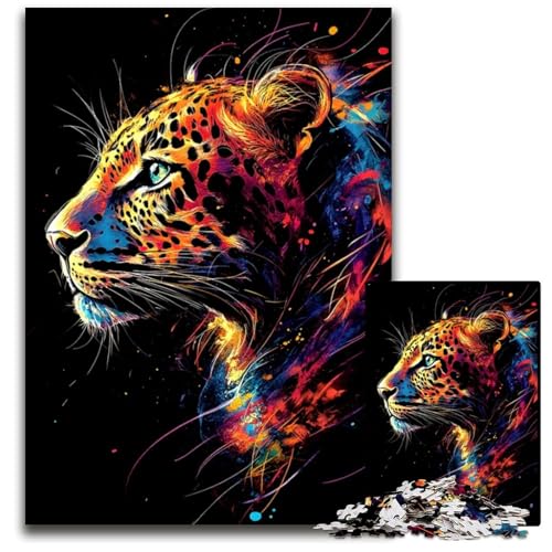 EIN majestätisches Leoparden-Neonporträt-Puzzle für Erwachsene 1000 Puzzles für Erwachsene perfekt als Geburtstags- Weihnachts 1000 Teile (38 x 26 cm) von ZZQWIPEIS