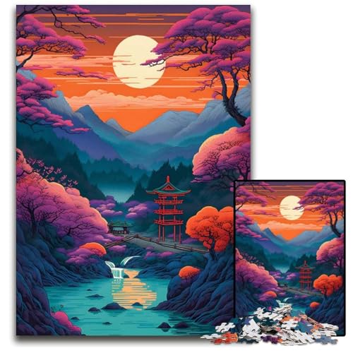 Erstaunliche Landschaft Japan Puzzle 1000 Teile für Erwachsene Holzpuzzle DIY Dekoration Gehirn Herausforderung für Erwachsene Familie Urlaub Geschenk 1000 PCS (75x50cm) von ZZQWIPEIS