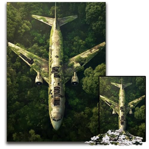 Flugzeugwrack im Dschungel 1000-teiliges Puzzle Papierpuzzle anspruchsvolles Denkspiel für Teenager Spaß am Familienspielabend 1000 Teile (38 x 26 cm) von ZZQWIPEIS