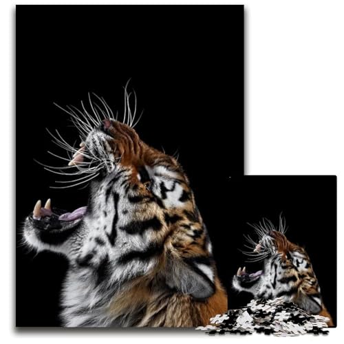Poster mit wütendem wildem Tiger 1000-teiliges Puzzle für Erwachsene anspruchsvolles DIY-Denkspiel perfektes Familienspiel oder dekoratives Geschenk 1000 Teile (38 x 26 cm) von ZZQWIPEIS