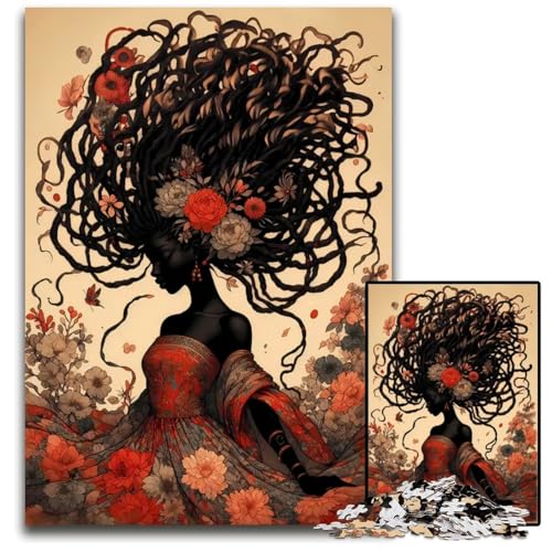 Puzzle 1000 Teile Afro-Blumengöttin schwierige Puzzles für Erwachsene perfekt als Geburtstags- Weihnachts 1000 PCS (75 x 50 cm) von ZZQWIPEIS