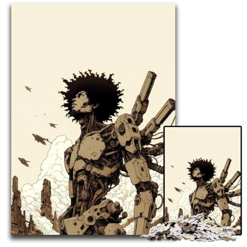 Puzzle 1000 Teile Afro-Mecha-Krieger Holzpuzzle anspruchsvolles DIY-Denkspiel perfektes Familienspiel oder dekoratives Geschenk 1000 Teile (75 x 50 cm) von ZZQWIPEIS