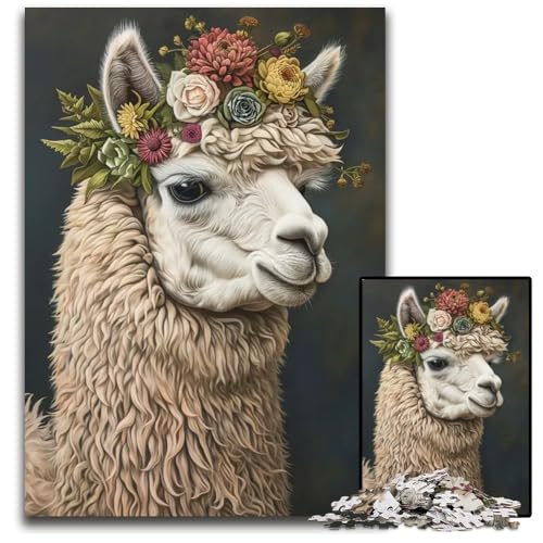 Puzzle 1000 Teile Alpaka-Blumenkranz Holzpuzzle Anspruchsvolles DIY-Denkspiel Perfektes Familienspiel oder dekoratives Geschenk 1000 PCS (75x50cm) von ZZQWIPEIS