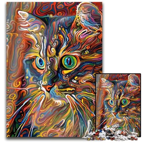 Puzzle 1000 Teile abstrakte Katze Holzpuzzle anspruchsvolles DIY-Denkspiel perfektes Familienspiel oder dekoratives Geschenk 1000 Teile (75 x 50 cm) von ZZQWIPEIS