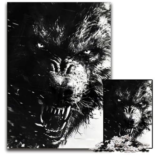 Puzzle 1000 Teile für Erwachsene Aggressiver Wolf Holzpuzzle für Erwachsene interaktives Familienspiel Gehirn-Herausforderung Lernspielzeug 1000 Teile (75 x 50 cm) von ZZQWIPEIS