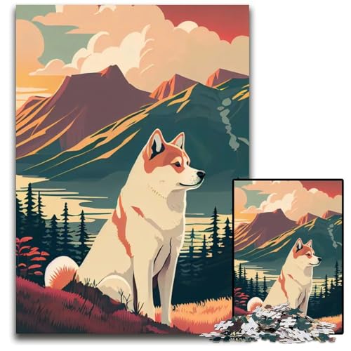 Puzzle 1000 Teile für Erwachsene Akita Inu in der Natur Papierpuzzle für Erwachsene interaktives Familienspiel Gehirn-Herausforderung Lernspielzeug 1000 Teile (38 x 26 cm) von ZZQWIPEIS