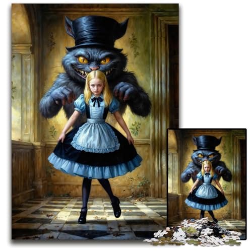 Puzzle 1000 Teile für Erwachsene Alice und die Grinsekatze Holzpuzzle für Erwachsene interaktives Familienspiel Gehirn-Herausforderung Lernspielzeug 1000 Teile (75 x 50 cm) von ZZQWIPEIS