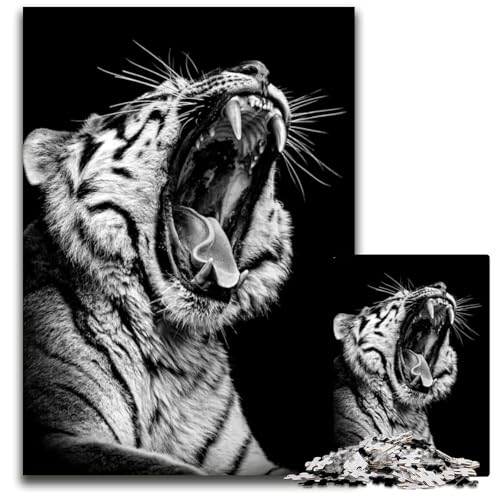 Puzzle 1000 Teile für Erwachsene Wütender Wilder Tigerkopf Holzpuzzle für Erwachsene interaktives Familienspiel Gehirn-Herausforderung Lernspielzeug 1000 Teile (75 x 50 cm) von ZZQWIPEIS