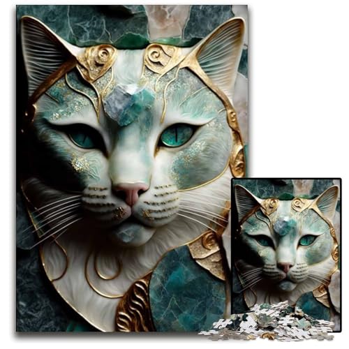 Puzzle 1000 Teile für Erwachsene abstrakte Katze Edelstein Kintsugi-Papier Puzzle für Erwachsene interaktives Familienspiel Gehirn-Herausforderung Lernspielzeug 1000 Teile (38 x 26 cm) von ZZQWIPEIS