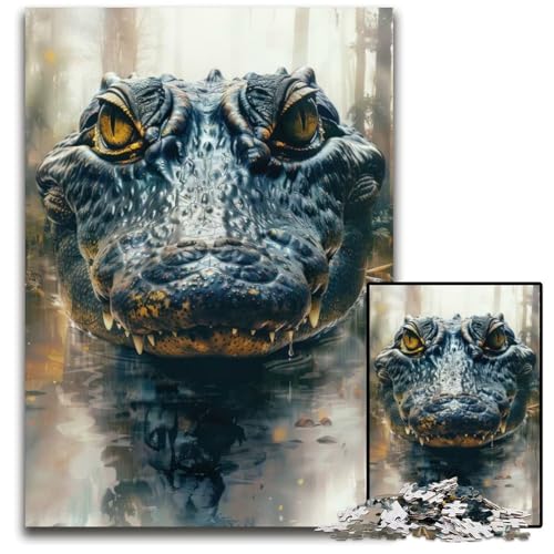 Puzzle für Erwachsene 1000 Teile Alligator-Porträt-Puzzles für Erwachsene Heimaktivität für Feiertage Geburtstage und Familienspieleabende 1000 Teile (38 x 26 cm) von ZZQWIPEIS