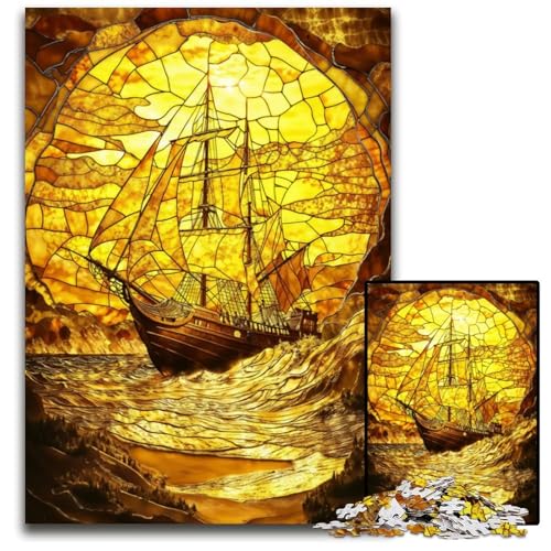 Puzzle für Erwachsene 1000 Teile Bernsteinfarbenes Glasschiff Puzzles für Erwachsene Familienspaß Aktivität Gehirnherausforderung Teenager 1000 Teile (75 x 50 cm) von ZZQWIPEIS