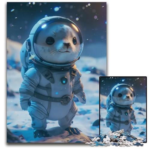 Puzzle für Erwachsene 1000 Teile Bezauberndes Robben-Astronauten-Puzzle für Erwachsene kreatives Familienspiel und Heimdekoration Teenager 1000 Teile (38 x 26 cm) von ZZQWIPEIS