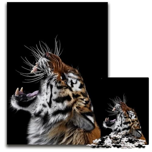 Puzzle für Erwachsene 1000 Teile Poster mit wütendem wildem Tiger Holzpuzzle perfekt für Familienspaß Partyspiele Geburtstagspartygeschenke 1000 Teile (75 x 50 cm) von ZZQWIPEIS