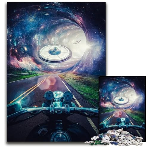 Puzzle mit 1000 Teilen Begegnung mit Außerirdischen auf der Straße Holzpuzzle anspruchsvolles DIY-Denkspiel perfektes Familienspiel oder dekoratives Geschenk 1000 Teile (75 x 50 cm) von ZZQWIPEIS