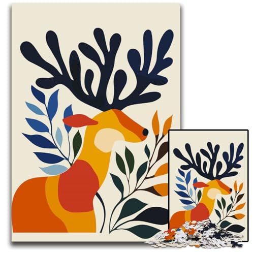 Puzzle mit 1000 Teilen für Erwachsene Abstrakter Hirsch mit Blumenmuster Holzpuzzle Denksportaufgabe und Heimdekoration 1000 Teile (75 x 50 cm) von ZZQWIPEIS