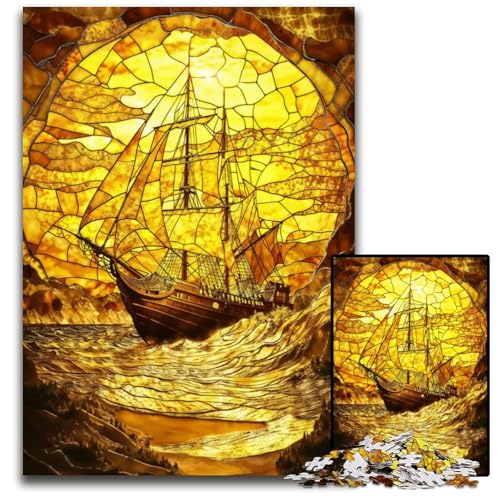 Puzzle mit 1000 Teilen für Erwachsene Bernsteinfarbenes Glasschiff anspruchsvolle Puzzles perfekt für Halloween Weihnachten Geburtstagsgeschenk 1000 Teile (38 x 26 cm) von ZZQWIPEIS
