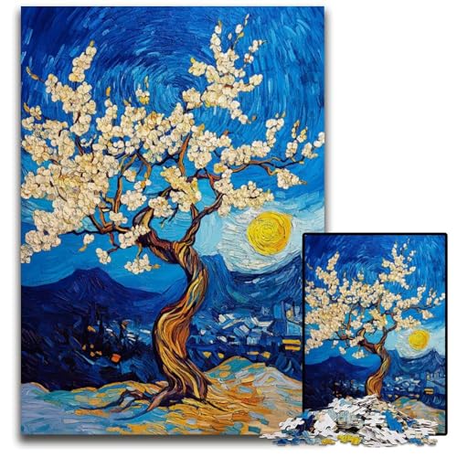 Puzzle mit 1000 Teilen für Erwachsene Mandelblütenmalerei anspruchsvolle Puzzles perfekt für Halloween Weihnachten Geburtstagsgeschenk 1000 PCS (75 x 50 cm) von ZZQWIPEIS